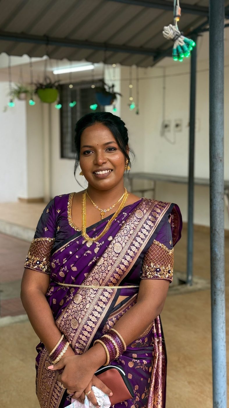 Client in purple silk saree